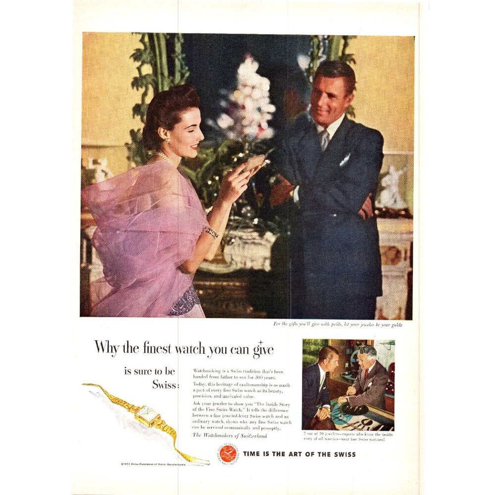 1951 Swiss Federation of Watch Manufacturers Vintage Print Ad Wife Gift Wall Art